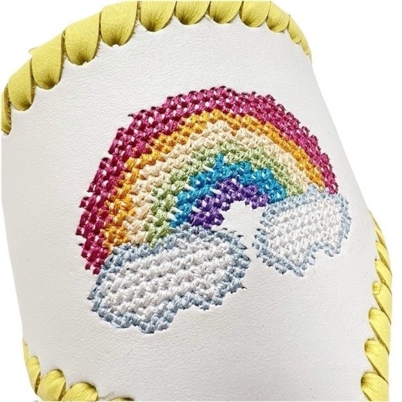 Jack Rogers Embroidered Sandals Rainbow & Clouds Size 6 White Yellow Thong New - Picture 7 of 9